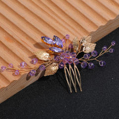 Vintage amethyst crystal leaf design hair combs