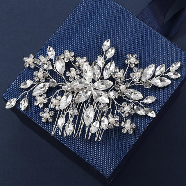 Hot sale diamond flower pearl bead wedding hair combs