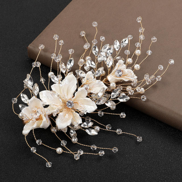 Handmade crystal bead flower hair clips for bridal