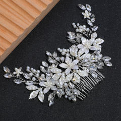 Korean fashion pearl bead silver leaf design wedding hair combs