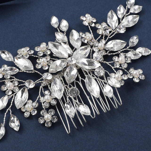Hot sale diamond flower pearl bead wedding hair combs