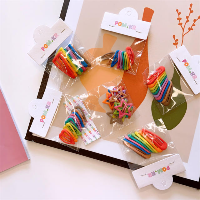 10pcs candy color sweet snap hair clips set for kids