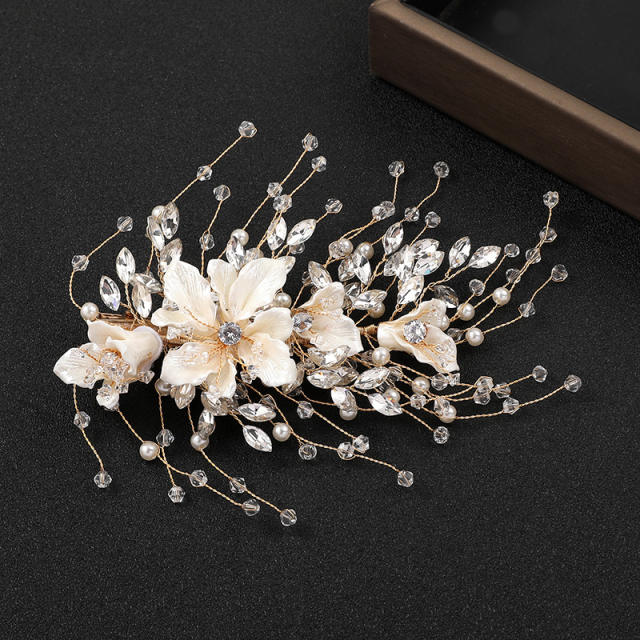 Handmade crystal bead flower hair clips for bridal