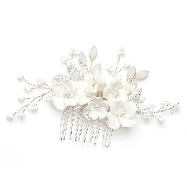 Handmade natural ceramics flower pearl hair combs