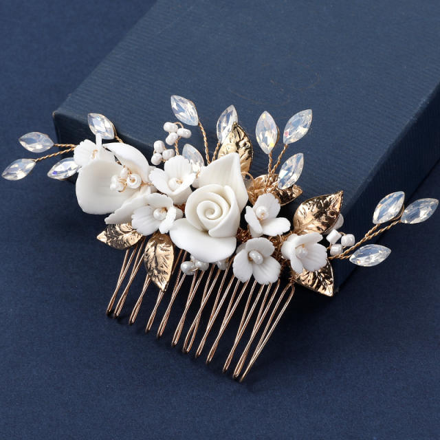 Handmade stereo ceramics flower wedding hair combs