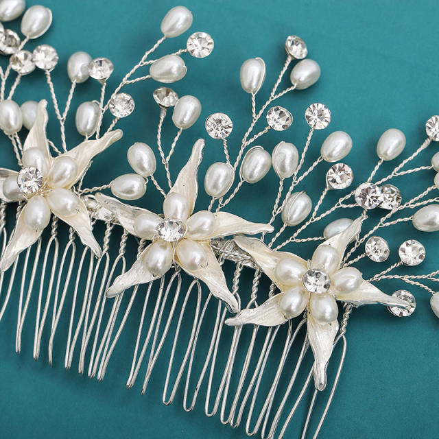 Handmade pearl bead starfish flower wedding hair combs