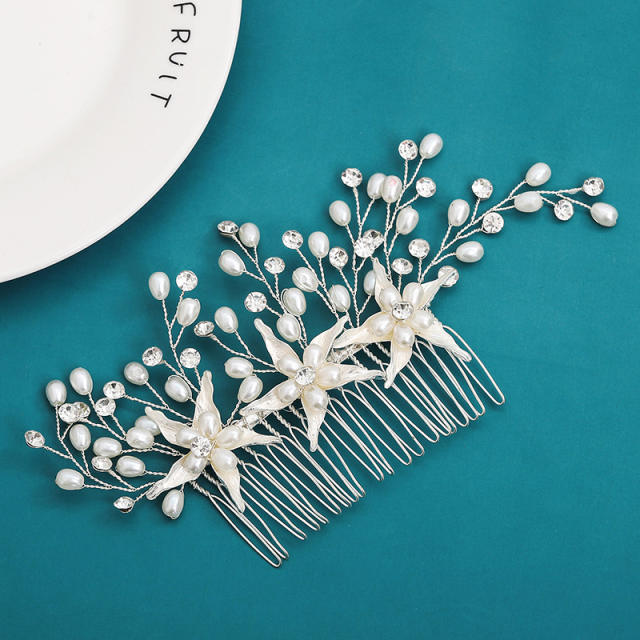 Handmade pearl bead starfish flower wedding hair combs