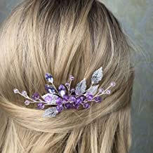 Vintage amethyst crystal leaf design hair combs