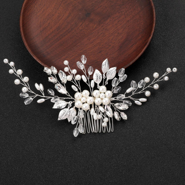 Delicate handmade pearl bead rhinestone wedding hair combs