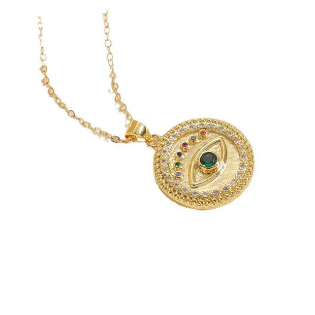 14K real gold plated evil eye pendant dainty copper necklace