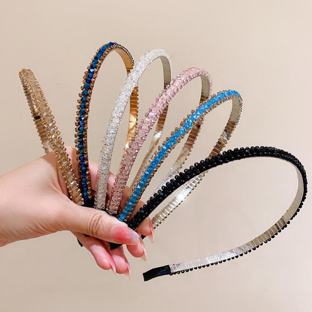 Korean fashion vintage colorful crystal bead simple headband for women