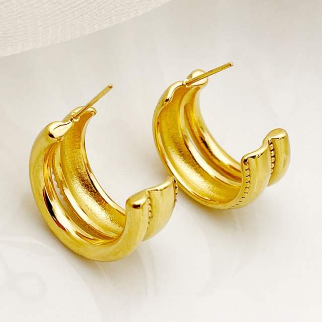 French chunky open hoop stainless steel earrings