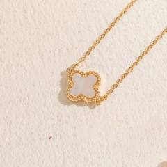 Dainty mother shell clover copper necklace