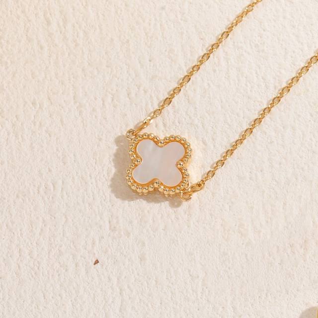 Dainty mother shell clover copper necklace