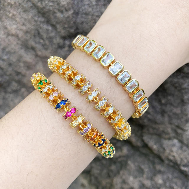 Luxury summer rainbow cz diamond copper bracelet