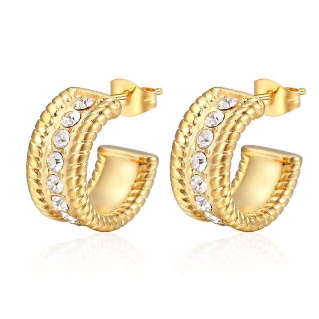 Delicate rainbow cz open hoop stainless steel earrings