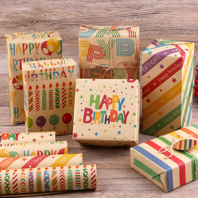 Vintage happy birthday kraft wrapping paper