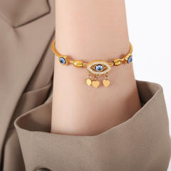 18K gold plated diamond heart evil eye stainless steel bracelet