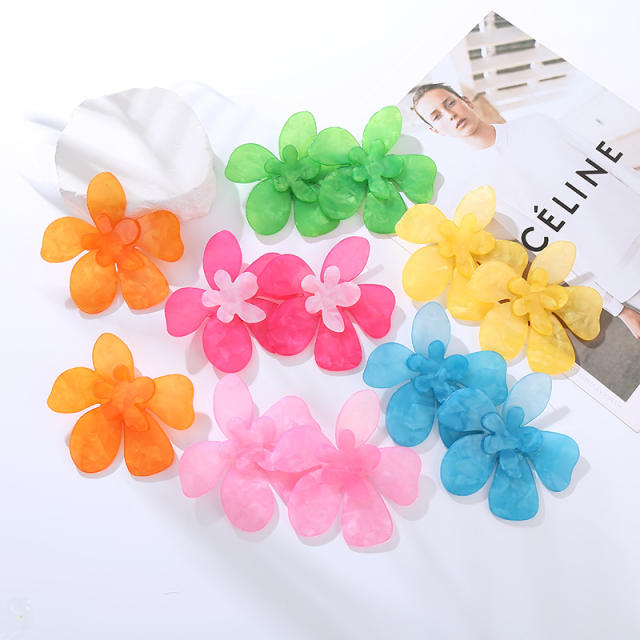Summer colorful acrylic flower chunky earrings