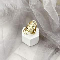 Vintage hollow out flower chunky stainless steel rings