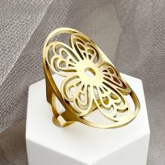 Vintage hollow out flower chunky stainless steel rings