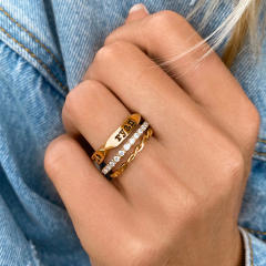 3pcs birthstone engrave letter stackable rings set