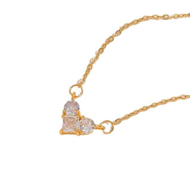 14K gold plated cubic zircon heart dainty copper necklace