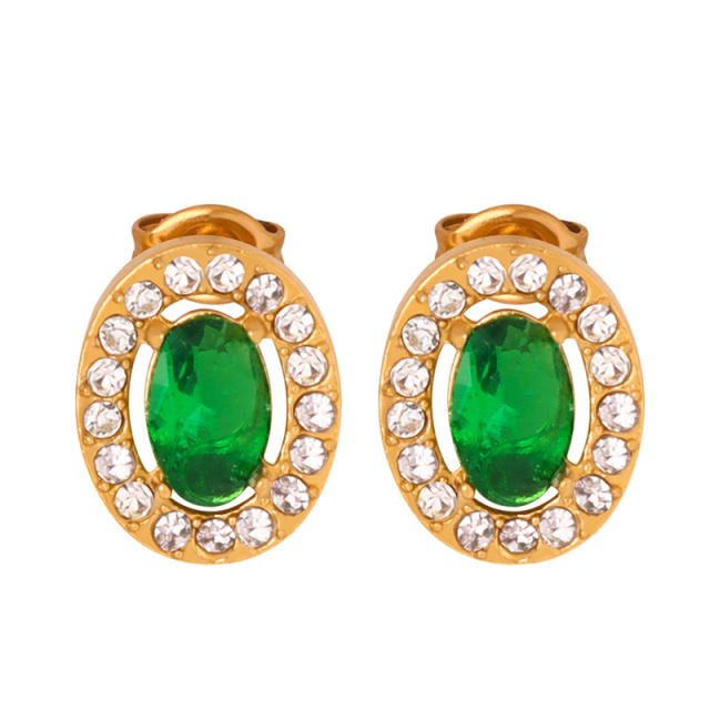 Elegant french water pearl emerald statement stainless steel necklace earrings