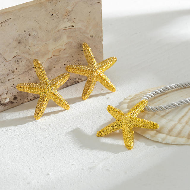 Beach holiday gold color starfish conch chunky necklace earrings