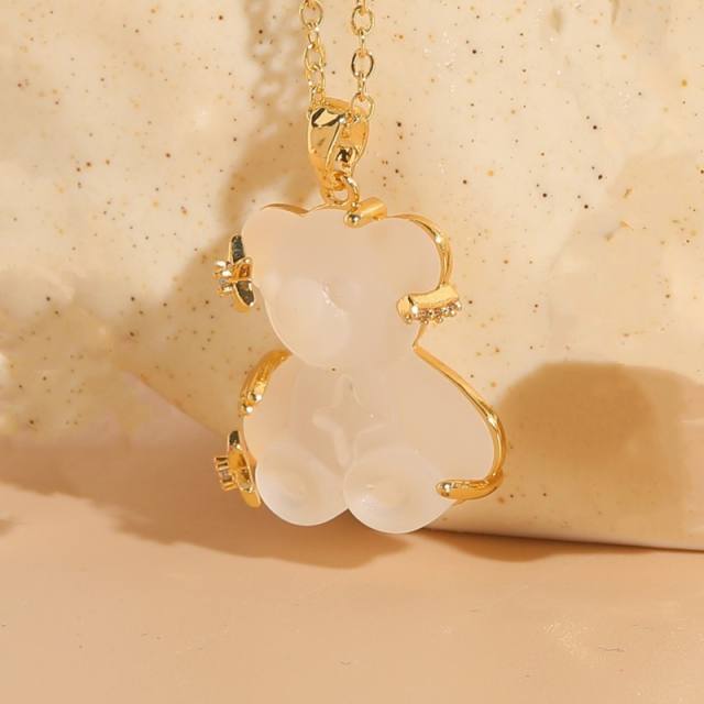 INS trend cute bear pendant gold plated copper dainty necklace