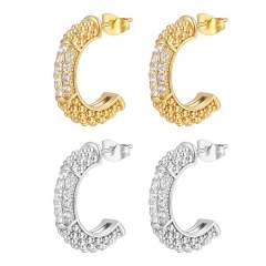 18K diamond open hoop stainless steel earrings