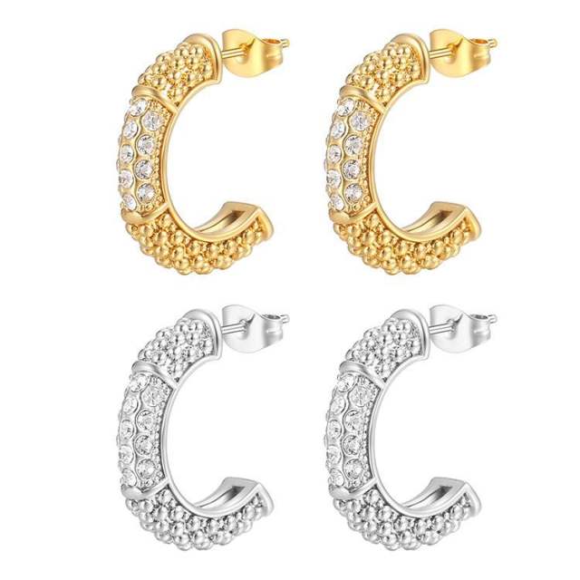 18K diamond open hoop stainless steel earrings