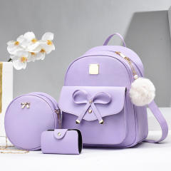 Korean fashion sweet bow fluffy ball PU leather backpack set
