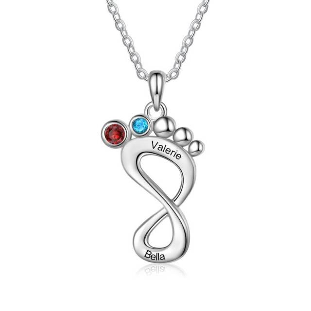 Mother's day gift infinity footprint birthstone engrave name necklace