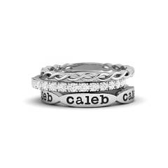 3pcs birthstone engrave letter stackable rings set