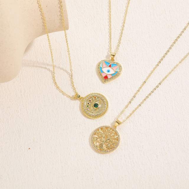 14K real gold plated evil eye pendant dainty copper necklace
