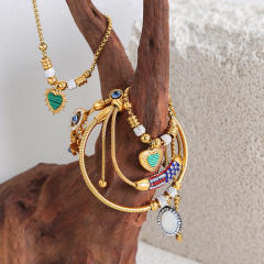 18K gold plated diamond heart evil eye stainless steel bracelet