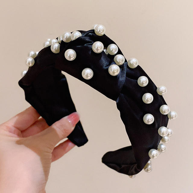 Fashionable pearl bead knotted headband for women