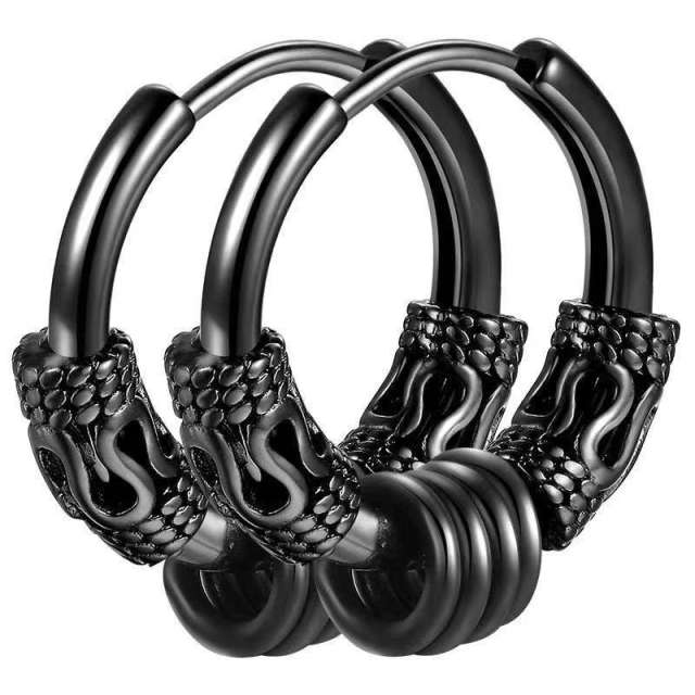 Chinese trend dragon patter stainless steel huggie earrings for men