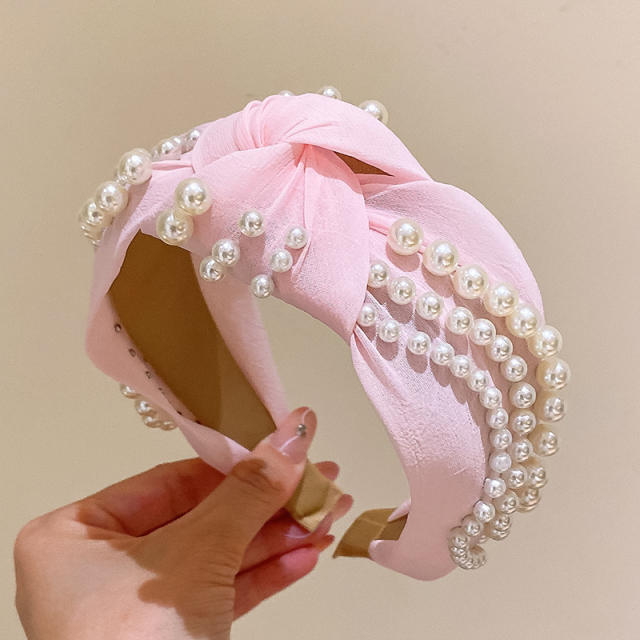 Korean fashion elegant pearl knotted headband