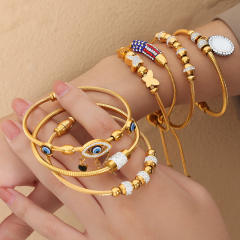 18K gold plated diamond heart evil eye stainless steel bracelet