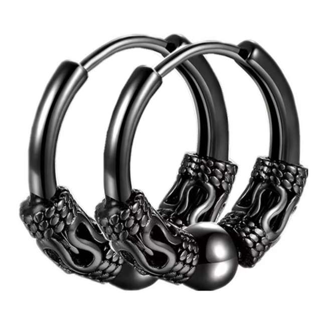 Chinese trend dragon patter stainless steel huggie earrings for men