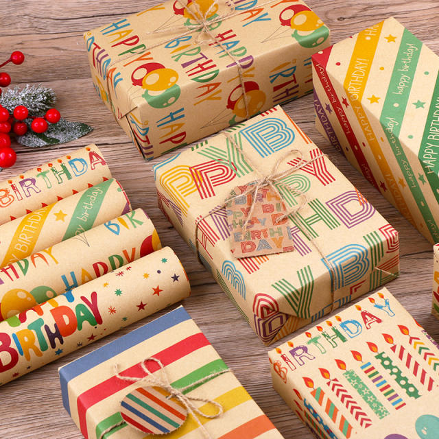 Vintage happy birthday kraft wrapping paper