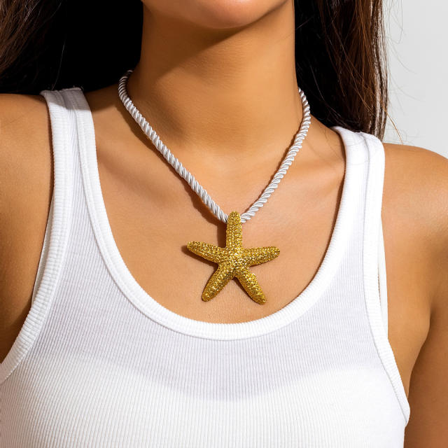 Beach holiday gold color starfish conch chunky necklace earrings