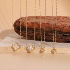 Dainty mother shell clover copper necklace