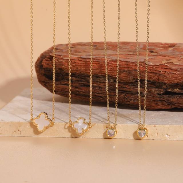 Dainty mother shell clover copper necklace