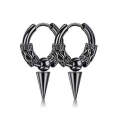 Chinese trend dragon patter stainless steel huggie earrings for men