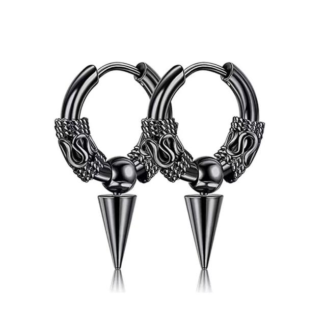 Chinese trend dragon patter stainless steel huggie earrings for men