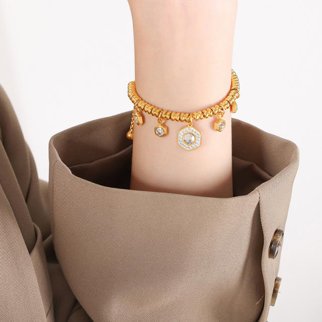 18K gold plated diamond heart evil eye stainless steel bracelet