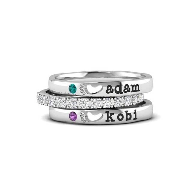 Personality footprint birthstone engrave name copper stackable rings